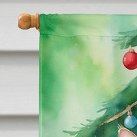 Kurilian Bobtail Cat By the Christmas Tree House Flag