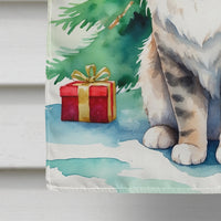 Kurilian Bobtail Cat By the Christmas Tree House Flag