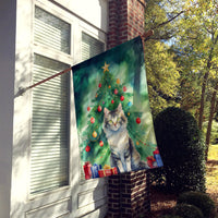 La Perm Cat By the Christmas Tree House Flag