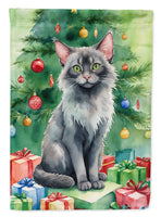 Lykoi Cat By the Christmas Tree House Flag