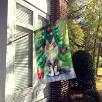 MaineCoon Cat By the Christmas Tree House Flag