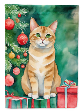 Malayan Cat By the Christmas Tree House Flag