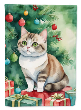 Munchkin Cat By the Christmas Tree House Flag