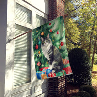 Norwegian Forest Cat By the Christmas Tree House Flag