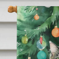 Norwegian Forest Cat By the Christmas Tree House Flag