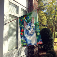 Ojos Azules Cat By the Christmas Tree House Flag