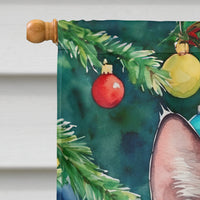 Ojos Azules Cat By the Christmas Tree House Flag