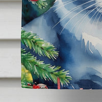 Ojos Azules Cat By the Christmas Tree House Flag