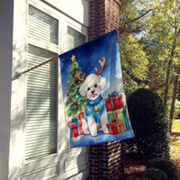 Bichon Frise Christmas Reindeer House Flag