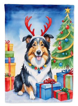 Collie Christmas Reindeer House Flag