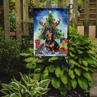 Black and Tan Dachshund Christmas Reindeer Garden Flag