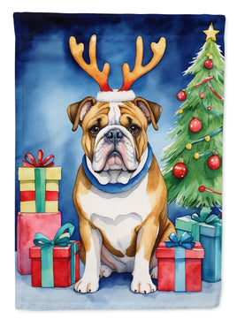 English Bulldog Christmas Reindeer House Flag