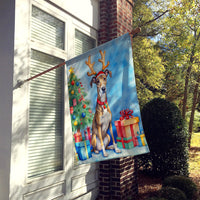 Brindle Greyhound Christmas Reindeer House Flag