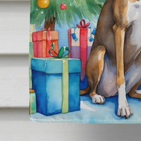 Brindle Greyhound Christmas Reindeer House Flag