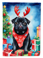 Black Pug Christmas Reindeer Garden Flag