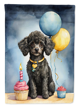 Black Toy Poodle Happy Birthday Garden Flag