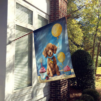 Chocolate Toy Poodle Happy Birthday House Flag