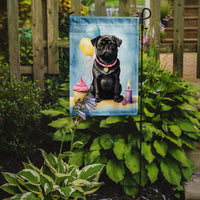 Black Pug Happy Birthday Garden Flag