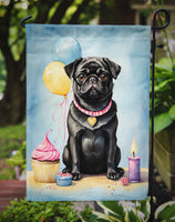 Black Pug Happy Birthday Garden Flag