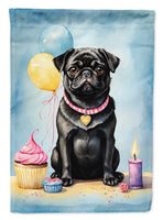 Black Pug Happy Birthday Garden Flag