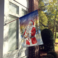 White Pit Bull Terrier with Santa Claus House Flag