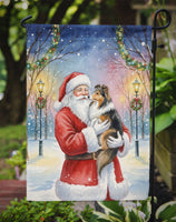 Sheltie with Santa Claus Garden Flag