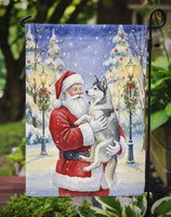 Siberian Husky with Santa Claus Garden Flag