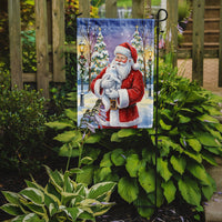 White Cat with Santa Claus Garden Flag