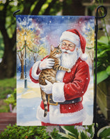Spotted Tabby Brown Cat with Santa Claus Garden Flag