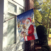 Ticked Tabby Brown Cat with Santa Claus House Flag