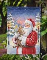 Ticked Tabby Brown Cat with Santa Claus Garden Flag