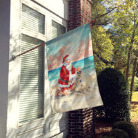 Santa Claus Building a Sand Snowman Christmas House Flag