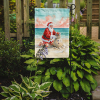Santa Claus Building a Sand Snowman Christmas Garden Flag