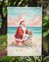 Santa Claus Building a Sand Snowman Christmas Garden Flag