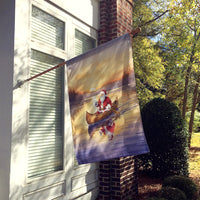 Santa Claus Canoeing at Sunset Christmas House Flag