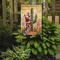 Santa Claus Decorating a Cactus Christmas Garden Flag
