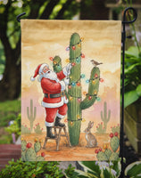 Santa Claus Decorating a Cactus Christmas Garden Flag