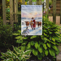 Santa Claus Feeding the Longhorns Christmas Garden Flag