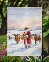 Santa Claus Feeding the Longhorns Christmas Garden Flag