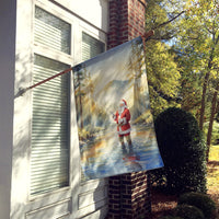Santa Claus Fly-Fishing at Sunrise Christmas House Flag
