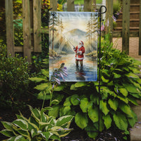 Santa Claus Fly-Fishing at Sunrise Christmas Garden Flag