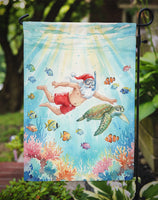 Santa Claus Snorkeling with a Sea Turtle Christmas Garden Flag