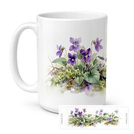 Caroline's Treasures Violets Flowers Ceramic Coffee Mug 15 oz