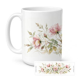 Caroline's Treasures Wild Prairie Roses Flowers Ceramic Coffee Mug 15 oz