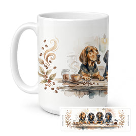 Caroline's Treasures Black and Tan Coonhounds Morning Coffee Ceramic Coffee Mug 15 oz Decorative Large C Handle