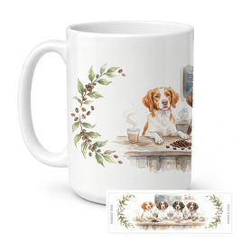 Caroline's Treasures Brittany Spaniels Morning Coffee Ceramic Coffee Mug 15 oz Decorative Large C Handle