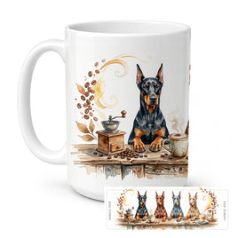 Caroline's Treasures Doberman Pinschers Morning Coffee Ceramic Coffee Mug 15 oz Decorative Large C Handle