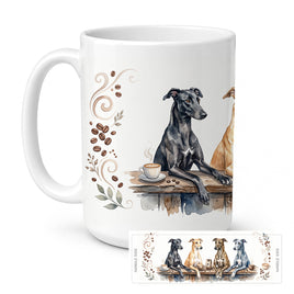 Caroline's Treasures Greyhounds Morning Coffee Ceramic Coffee Mug 15 oz Decorative Large C Handle