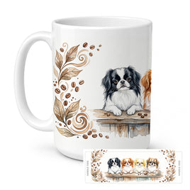 Caroline's Treasures Japanese Chins Morning Coffee Ceramic Coffee Mug 15 oz Decorative Large C Handle