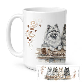 Caroline's Treasures Keeshonds Morning Coffee Ceramic Coffee Mug 15 oz Decorative Large C Handle